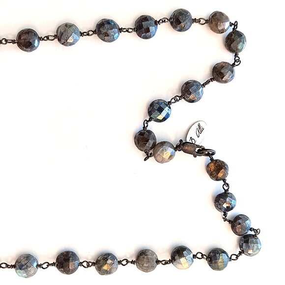 Vintage B Alli Gray Glass Necklace With Stone Iridescent Pendant - Picture 4 of 4